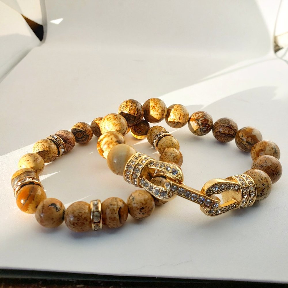 Set of 2 Wooden Bead & Crystal Comfort Bracelets